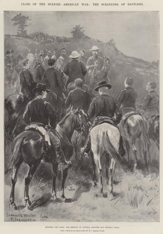 Einde van de Spaans-Amerikaanse Oorlog, de Overgave van Santiago, tussen de Linies, de Ontmoeting van Generaal Shafter en Generaal Toral door Henry Charles Seppings Wright