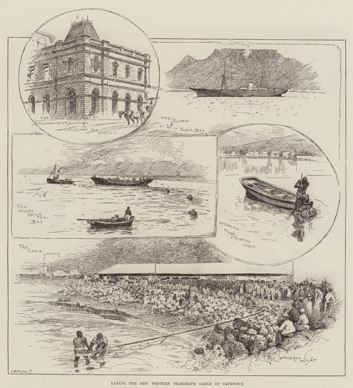 Het leggen van de nieuwe Western Telegraph-kabel in Kaapstad door Henry Charles Seppings Wright