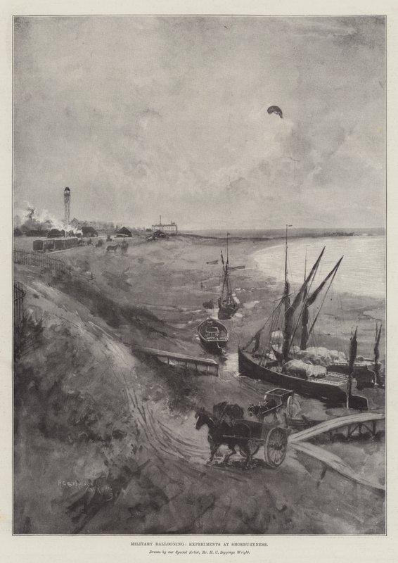 Militair ballonvaren, experimenten in Shoeburyness door Henry Charles Seppings Wright