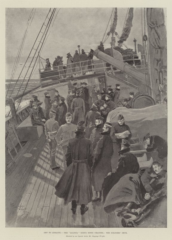 Op weg naar Ashanti, de Loanda gaat het kanaal af, het dek van de soldaten door Henry Charles Seppings Wright