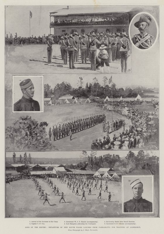 Zonen van het Rijk, Vertrek van New South Wales Lancers uit Parramatta voor Training in Aldershot door Henry Charles Seppings Wright