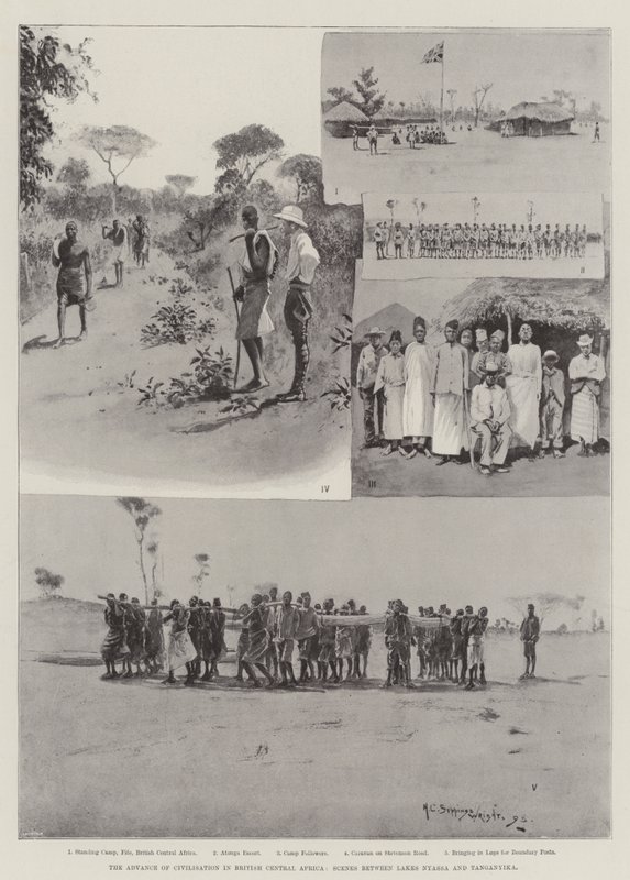 De Vooruitgang van de Beschaving in Brits Centraal-Afrika, Scènes tussen de Meren Nyassa en Tanganyika door Henry Charles Seppings Wright