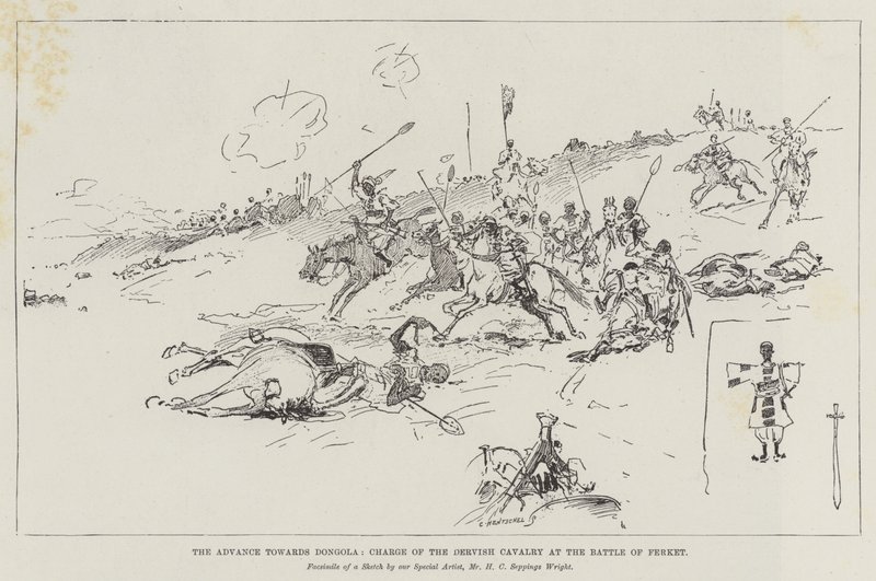 De opmars naar Dongola, aanval van de Dervish Cavalerie bij de Slag om Ferket door Henry Charles Seppings Wright