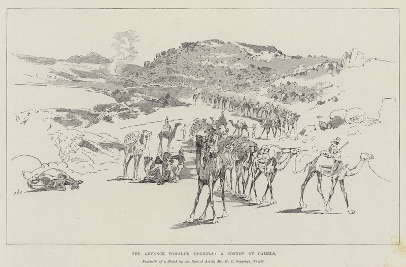 De opmars naar Dongola, een konvooi van kamelen door Henry Charles Seppings Wright