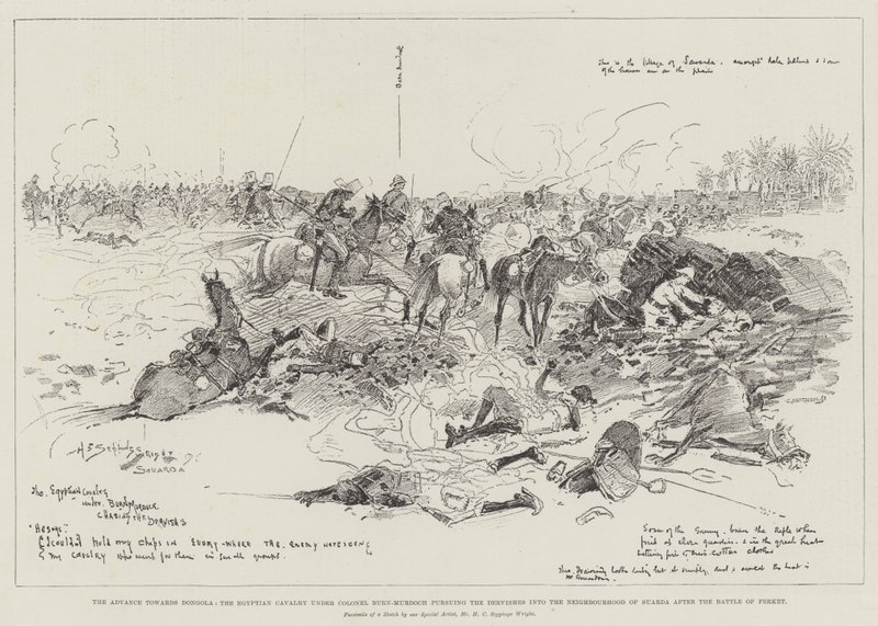 De Vooruitgang naar Dongola, de Egyptische Cavalerie onder Kolonel Burn-Murdoch achtervolgt de Dervishes in de Buurt van Suarda na de Slag bij Ferket door Henry Charles Seppings Wright