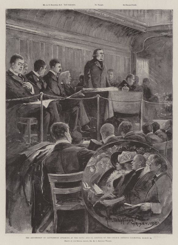 De Aartsbisschop van Canterbury spreekt op de Vijfde Jaarlijkse Vergadering van het Kerkverdedigingscomité, 22 maart door Henry Charles Seppings Wright