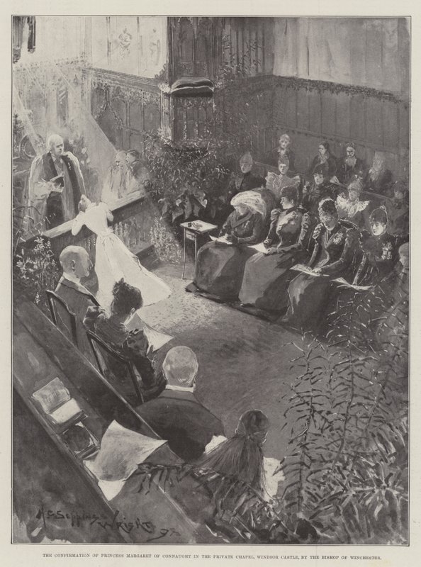 De bevestiging van prinses Margaret van Connaught in de privékapel, Windsor Castle, door de bisschop van Winchester door Henry Charles Seppings Wright