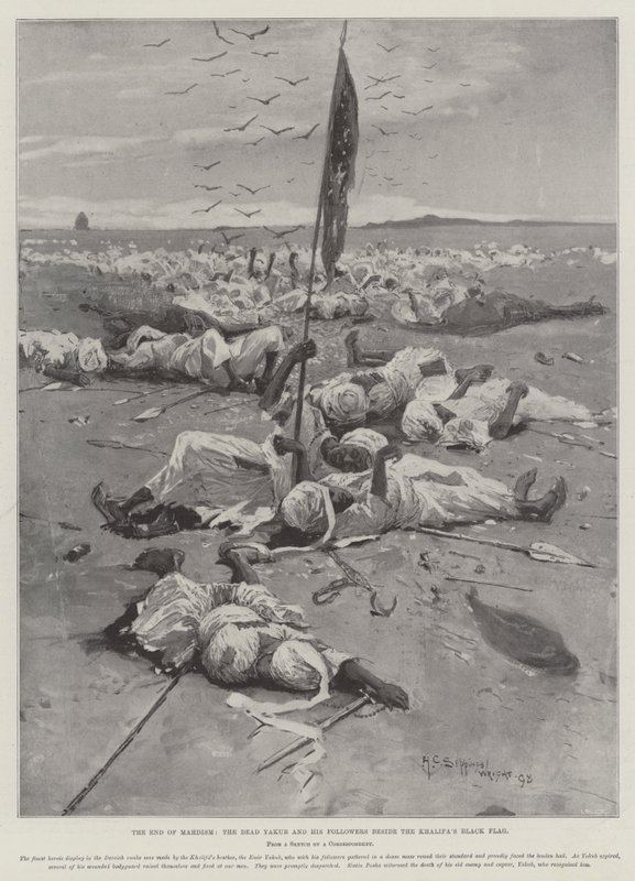Het Einde van het Mahdism, de Dode Yakub en zijn Volgelingen naast de Zwarte Vlag van de Khalifa door Henry Charles Seppings Wright