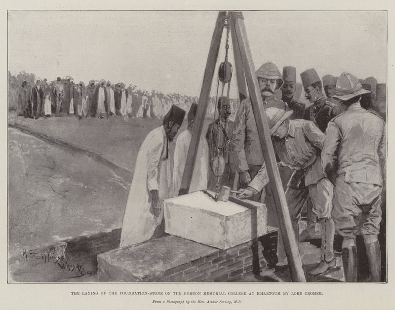 De Legging van de Eerste Steen van het Gordon Memorial College in Khartoum door Lord Cromer door Henry Charles Seppings Wright