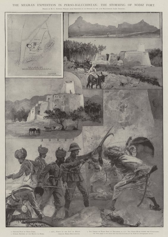 De Mekran-expeditie in Perso-Balochistan, de bestorming van het Nodiz-fort door Henry Charles Seppings Wright
