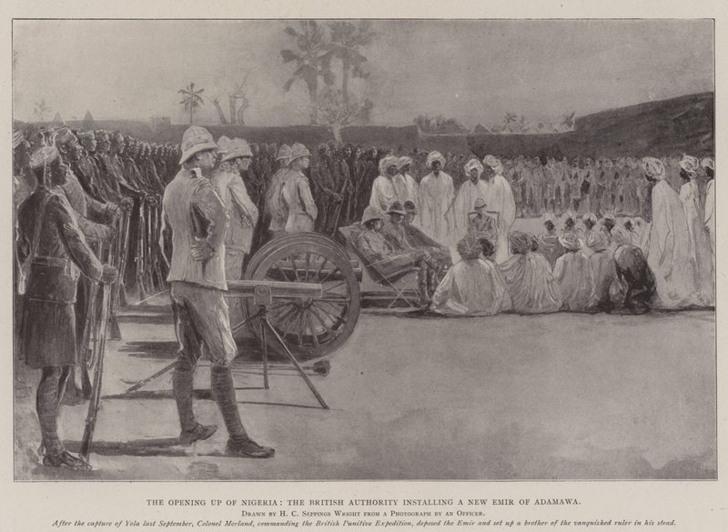 De opening van Nigeria, de Britse autoriteit installeert een nieuwe Amir van Adamawa door Henry Charles Seppings Wright