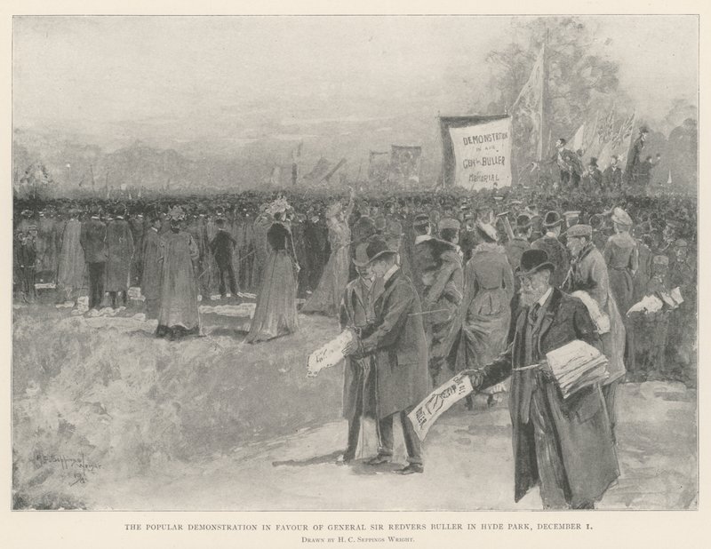 De populaire demonstratie ten gunste van generaal Sir Redvers Buller in Hyde Park, 1 december door Henry Charles Seppings Wright