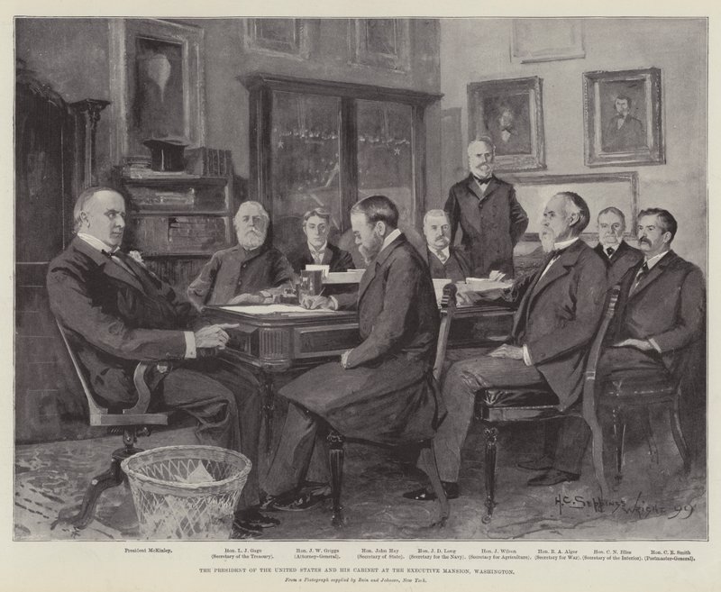 De President van de Verenigde Staten en zijn Kabinet in het Witte Huis, Washington door Henry Charles Seppings Wright