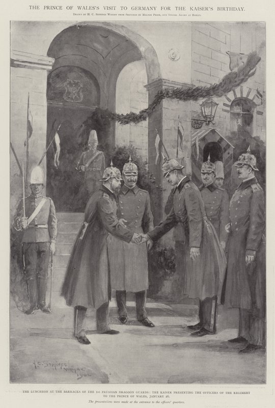 Het bezoek van de Prins van Wales aan Duitsland voor de verjaardag van de keizer door Henry Charles Seppings Wright