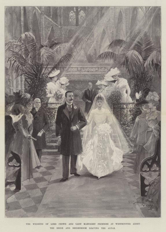 Het Huwelijk van Lord Crewe en Lady Margaret Primrose in Westminster Abbey, de Bruid en Bruidegom verlaten het Altaar door Henry Charles Seppings Wright