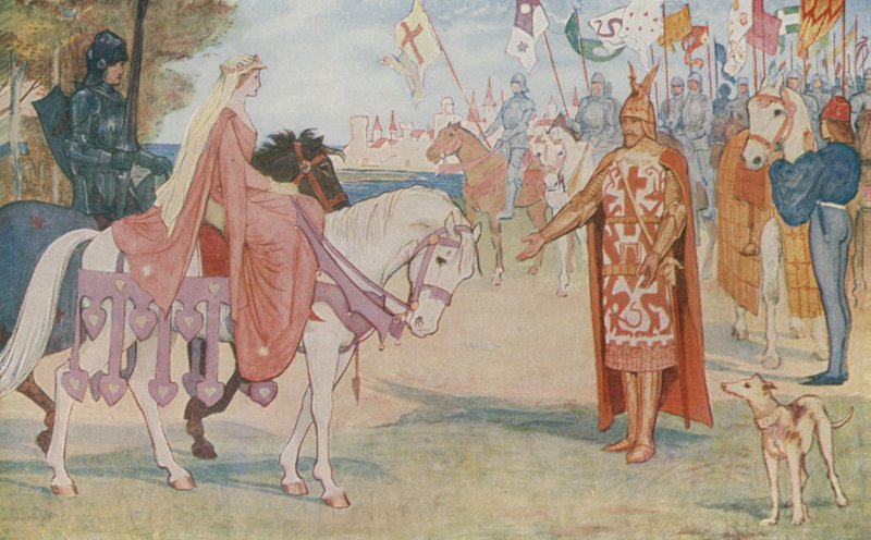 Lancelot brengt Guenevere naar Arthur door Henry Justice Ford