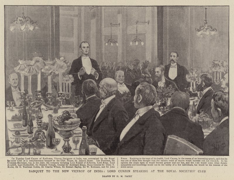 Banket voor de nieuwe onderkoning van India, Lord Curzon spreekt in de Royal Societies