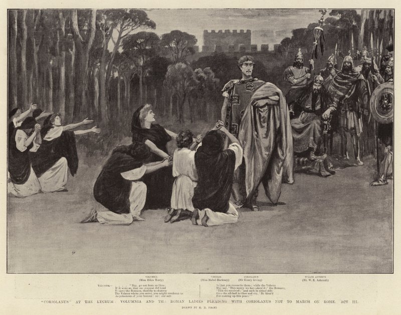 Coriolanus in het Lyceum, Volumnia en de Romeinse dames smeken Coriolanus niet naar Rome te marcheren, Act III door Henry Marriott Paget