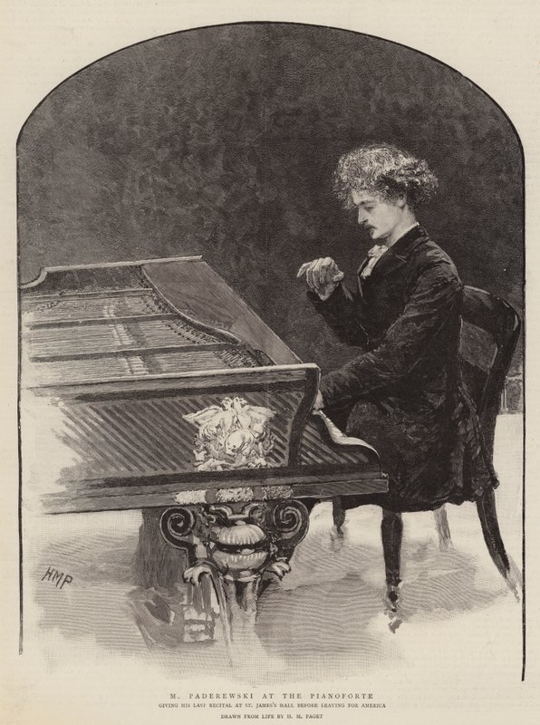 M Paderewski aan de piano door Henry Marriott Paget