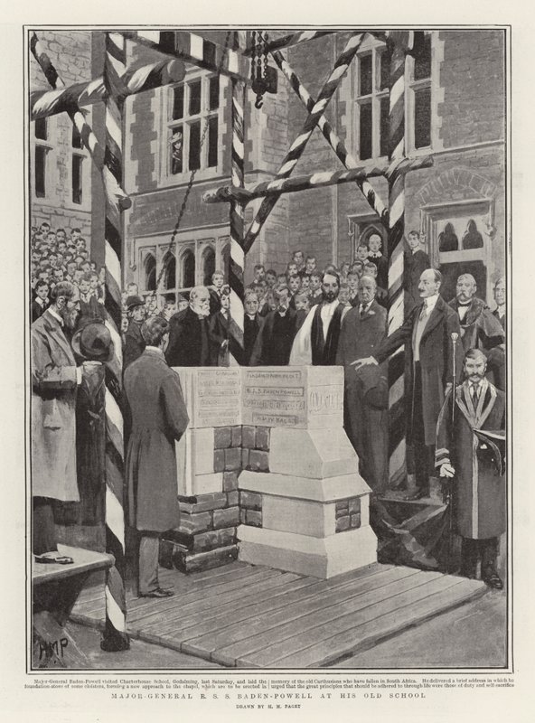 Generaal-majoor R S S Baden-Powell op zijn oude school door Henry Marriott Paget