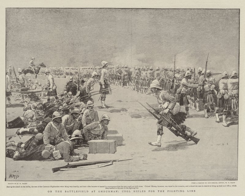 Op het slagveld bij Omdurman, koele geweren voor de gevechtslinie door Henry Marriott Paget