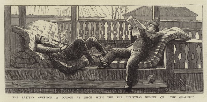 De oosterse kwestie, een lounge in Nisch met het kerstnummer van The Graphic door Henry Marriott Paget