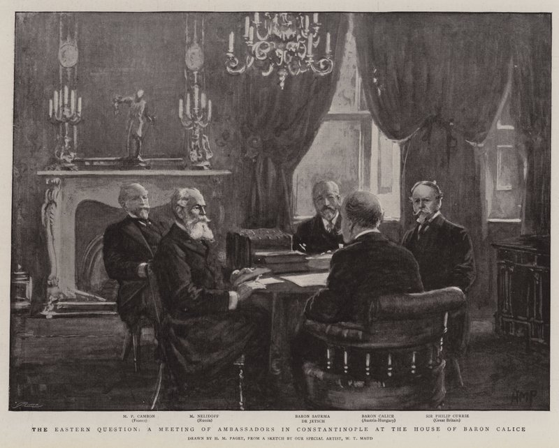 De Oosterse Kwestie, een Bijeenkomst van Ambassadeurs in Constantinopel bij het Huis van Baron Calice door Henry Marriott Paget