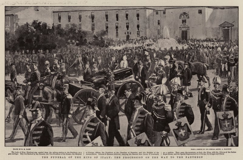 De begrafenis van de koning van Italië, de processie op weg naar het Pantheon door Henry Marriott Paget