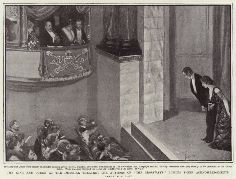 De Koning en Koningin in het Imperial Theatre, de Auteurs van The Crossways buigen hun Dankbetuigingen door Henry Marriott Paget