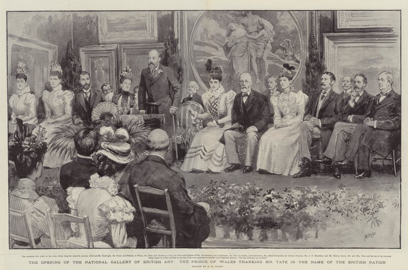 De opening van de National Gallery of British Art, de Prins van Wales bedankt Mr Tate namens de Britse natie door Henry Marriott Paget