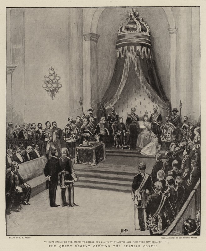 De koningin-regentes opent de Spaanse Cortes door Henry Marriott Paget