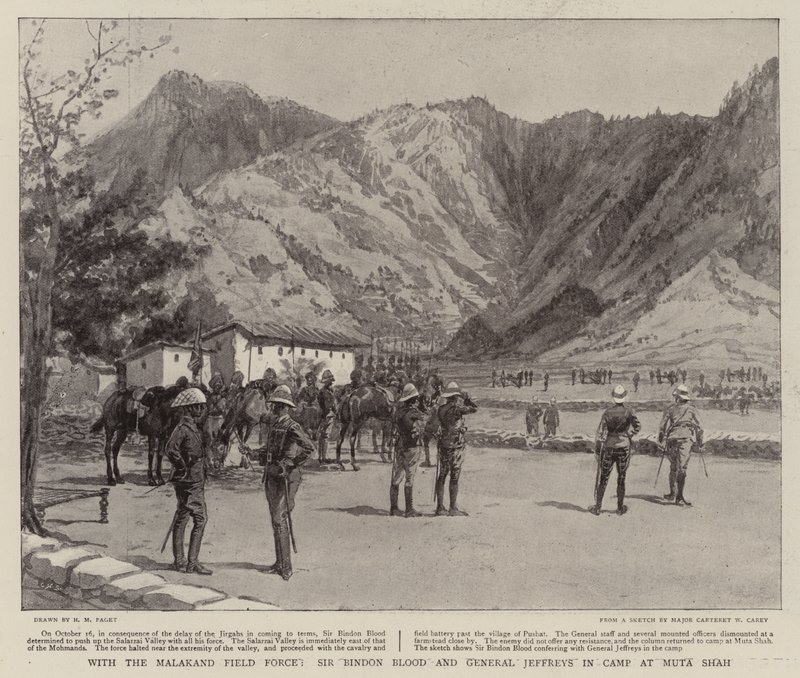 Met de Malakand Veldmacht, Sir Bindon Blood en Generaal Jeffreys in Kamp bij Muta Shah door Henry Marriott Paget