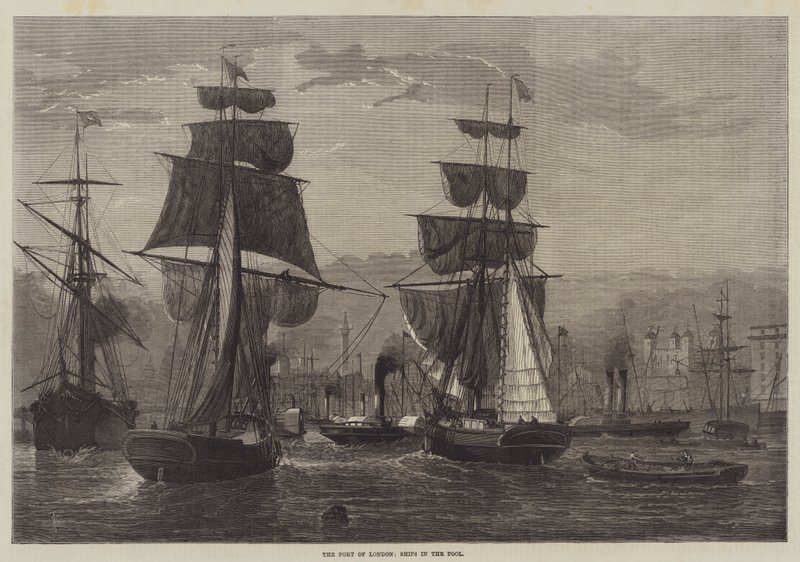 De haven van Londen, schepen in de Pool door Henry Spernon Tozer