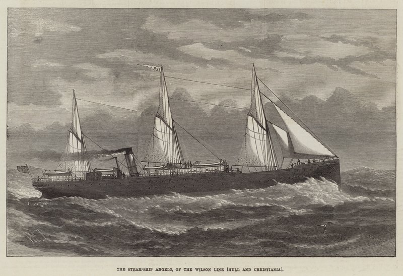 Het stoomschip Angelo, van de Wilson Line (Hull en Christiania) door Henry Spernon Tozer