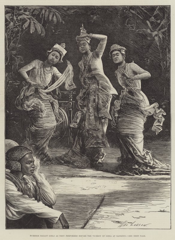 Birmese balletmeisjes zoals ze optraden voor de onderkoning van India in Rangoon door Henry Stephen Ludlow