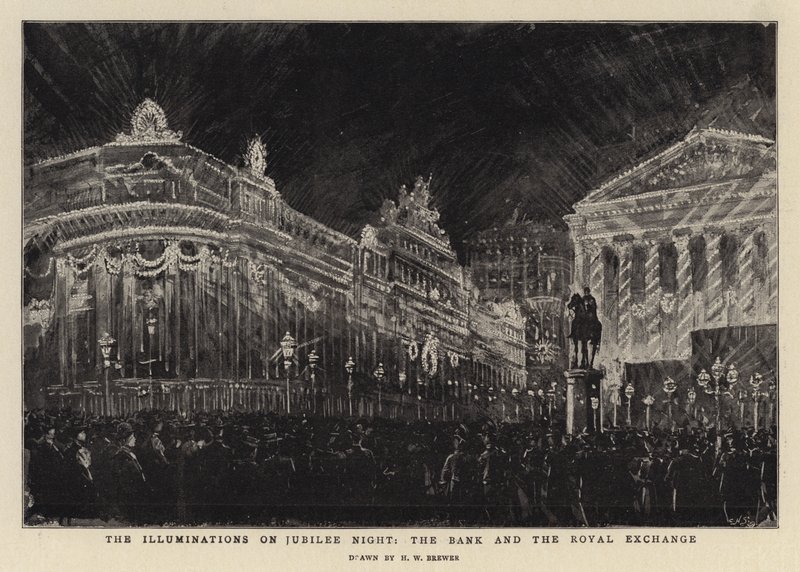 De Verlichtingen op Jubileumnacht, de Bank en de Koninklijke Beurs door Henry William Brewer