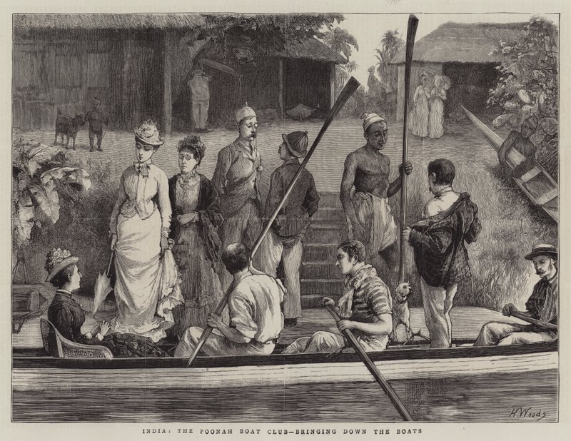 India, de Poonah Boat Club, de Boten naar beneden brengen door Henry Woods