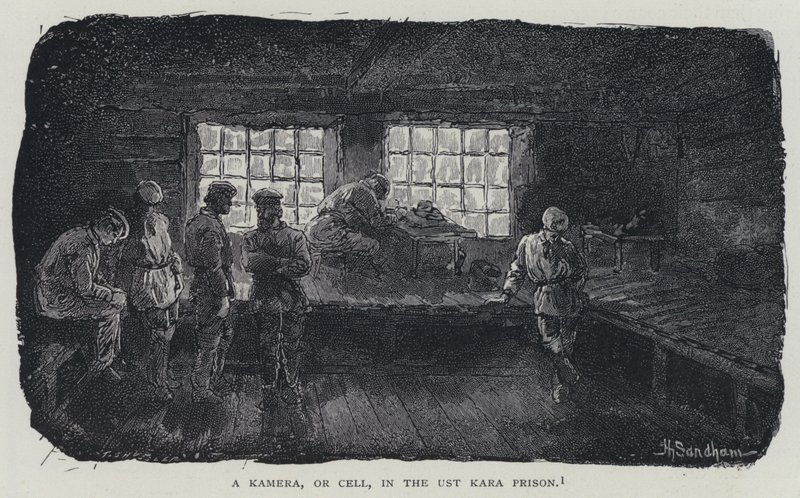 Een Kamera, of Cel, in de Ust Kara Gevangenis door Henry (after) Sandham