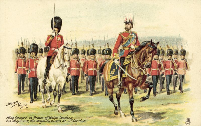 Koning George V als Prins van Wales leidt zijn regiment, de Royal Fusiliers, in Aldershot door Henry A. Payne