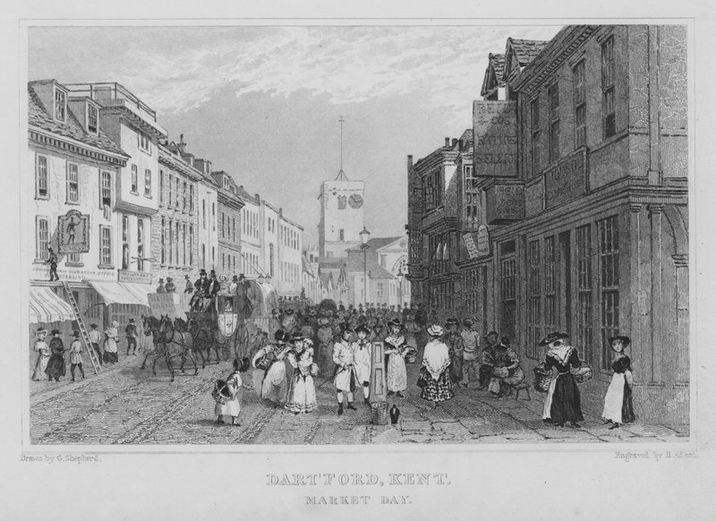 Marktdag, Dartford, Kent (gravure) door Henry Adlard