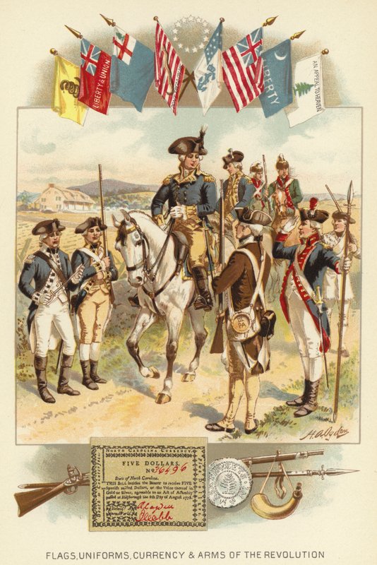 Vlaggen, Uniformen, Munteenheid en Wapens van de Revolutie door Henry Alexander (after) Ogden