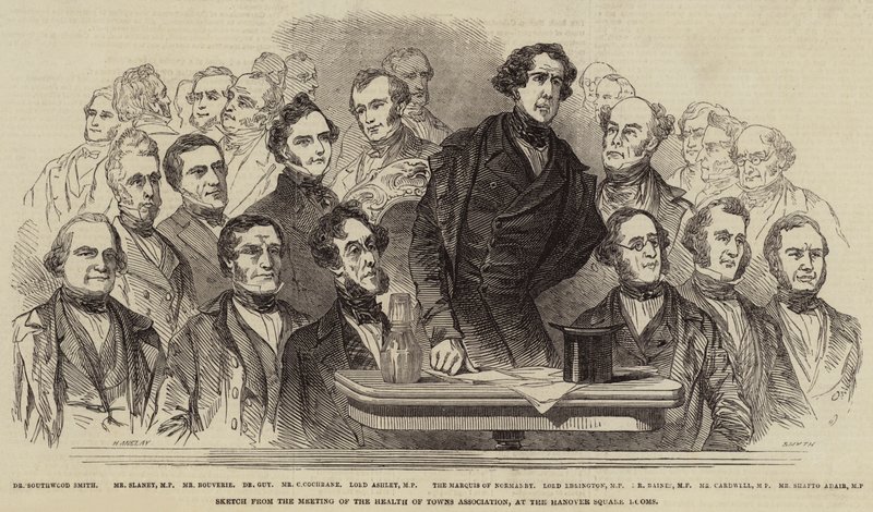 Schets van de bijeenkomst van de Health of Towns Association, in de Hanover Square Rooms door Henry Anelay