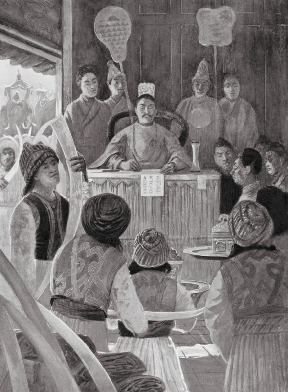 Siamese Gezanten brengen Hulde aan de Keizer van China door Henry Charles Seppings Wright