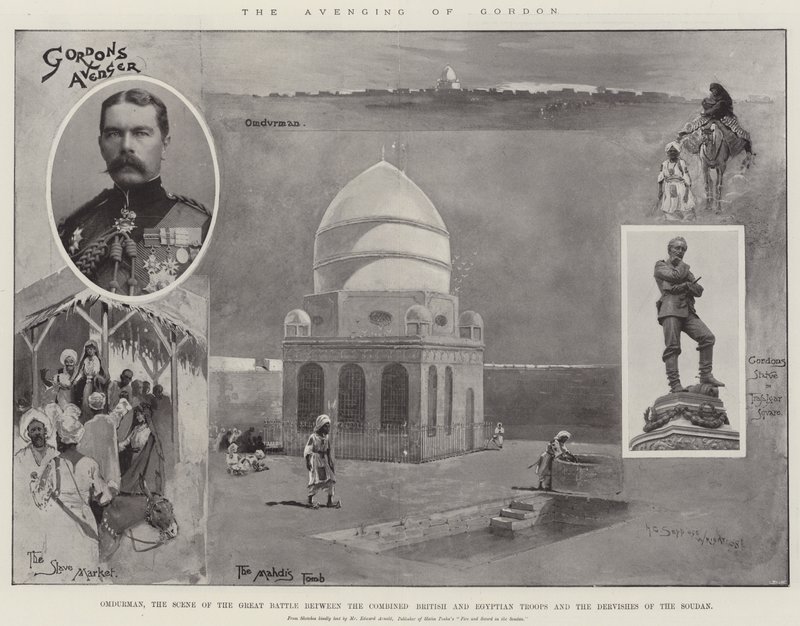 De wraak van Gordon, Omdurman, de plaats van de grote slag tussen de gecombineerde Britse en Egyptische troepen en de Derwisjen van Soedan door Henry Charles Seppings Wright