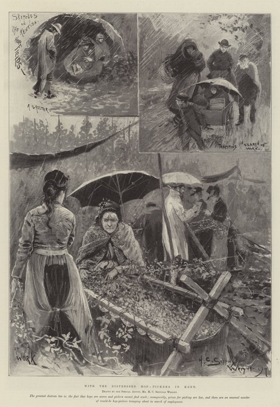 Bij de Verontruste Hopplukkers in Kent door Henry Charles Seppings Wright