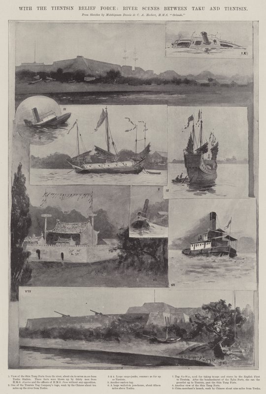 Met de Tientsin Relief Force, Rivierscènes tussen Taku en Tientsin door Henry Charles Seppings Wright