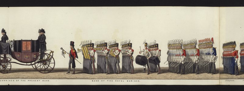 Deel van het panoramische uitzicht op de volledige begrafenisstoet van Arthur, hertog van Wellington door Henry Jr and Sala Alken