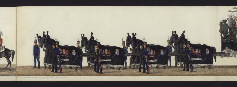Deel van het panoramische uitzicht op de volledige begrafenisstoet van Arthur, hertog van Wellington door Henry Jr and Sala Alken