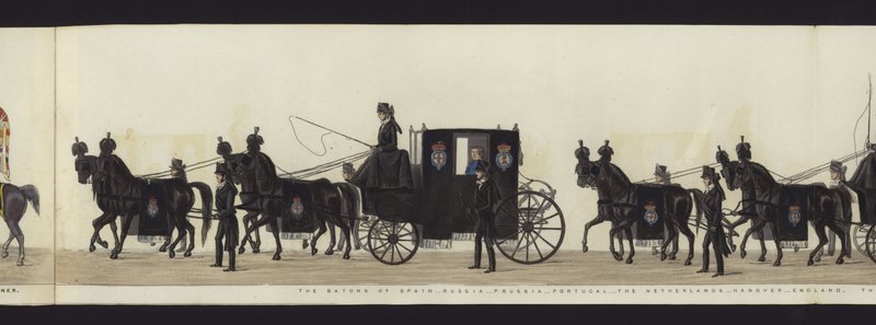 Deel van het panoramische uitzicht op de volledige begrafenisstoet van Arthur, hertog van Wellington door Henry Jr and Sala Alken