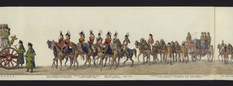 Deel van het panoramische uitzicht op de volledige begrafenisstoet van Arthur, hertog van Wellington door Henry Jr and Sala Alken